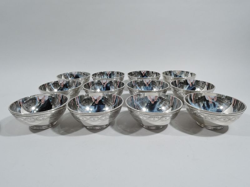 Set of 12 Antique Tiffany Winthrop Sterling Silver Bowls