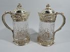 Pair of Antique Odiot Belle Epoque Silver Gilt & Cut-Glass Decanters