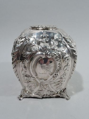 Antique English Georgian Rococo Sterling Silver Tea Caddy 1766