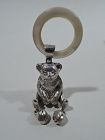 Antique English Edwardian Sterling Silver Teddy Bear Rattle 1909