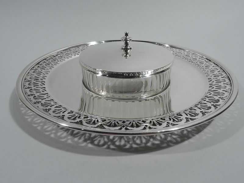 Antique Tiffany Art Deco Sterling Silver &amp; Glass Chip-and-Dip