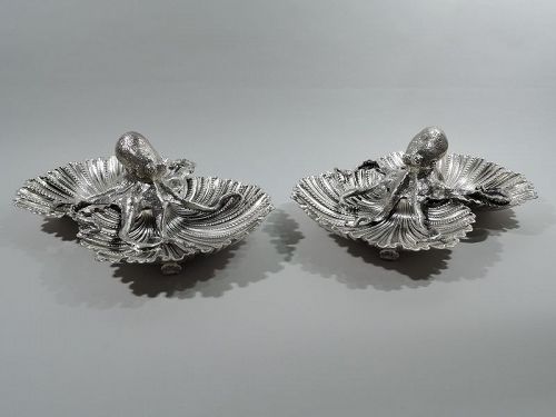 Pair of Buccellati Sterling Silver Octopus Seafood Shell Bowls