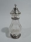 Antique Edwardian Classical Sterling Silver & Crystal Sugar Caster