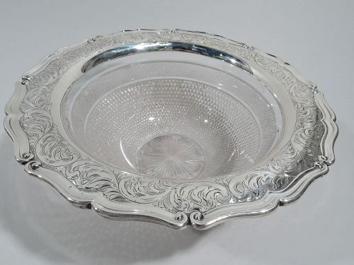Antique American Classical Cut-Glass and Sterling Silver Bowl