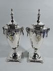 Pair of Antique Mt Vernon Pompeiian American Sterling Silver Urns