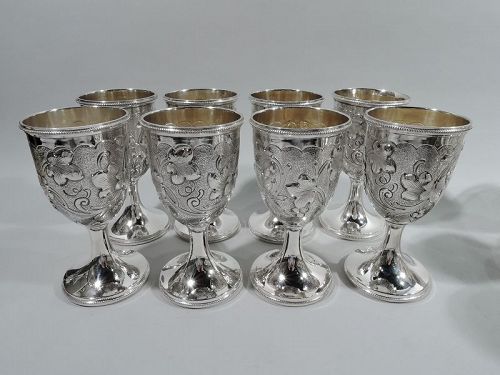 Set of 8 Austrian Art Nouveau Silver Goblets