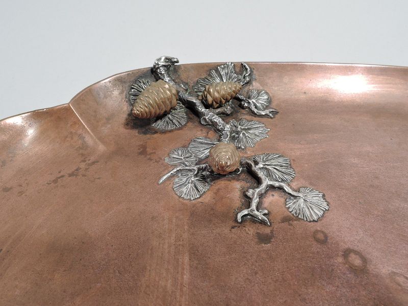 Antique Gorham Japonesque Mixed Metal Copper Tray with Pinecones 1882