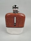 Late Empire English Sterling Silver & Leather Safari Flask