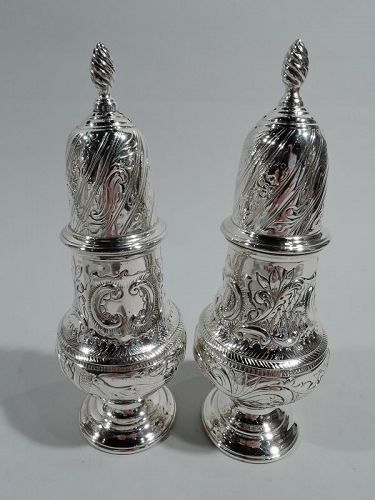 Pair of Victorian Georgian Sterling Silver Sugar Casters by Howard
