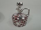Antique American Art Nouveau Red Silver Overlay Jug Decanter
