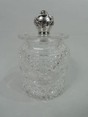 Tiffany Clover Brilliant-Cut Glass & Sterling Silver Biscuit Jar