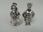 Pair of Antique German Silver Country Boy & Girl Salt & Pepper Shakers