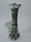 Antique Art Nouveau Green Silver Overlay Vase