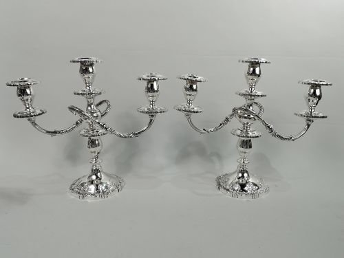 Pair of Fisher English Rose Sterling Silver 3-Light Candelabra