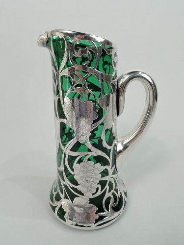 Antique Art Nouveau Green Silver Overlay Claret Jug