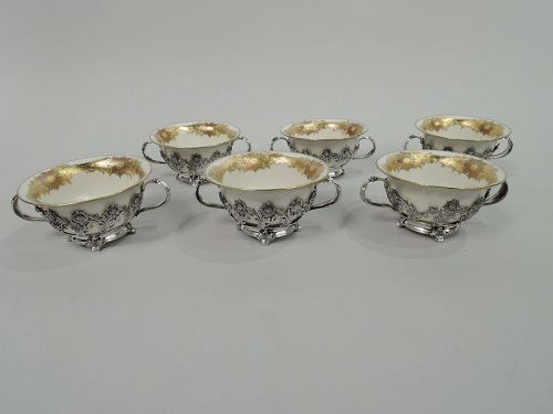Rare Tiffany Chrysanthemum Bouillon Bowls & Original Lenox Inserts