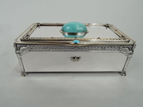 Gorgeous French  Egyptian Revival Silver & Gold Box with Jewels