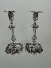Pair of Antique Georgian Rococo Sterling Silver Candlesticks 1898