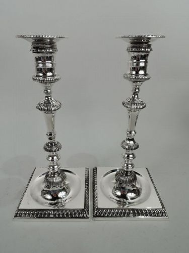 Pair of Georgian-Style Sterling Silver Candlesticks by Currier & Roby