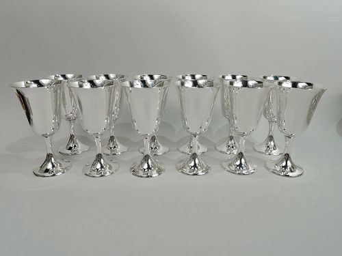 Twelve Gorham Sterling Silver Goblets in Desirable 272 Puritan Pattern