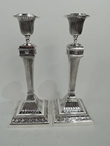 Pair of English Victorian Classical Sterling Silver Candlesticks 1894