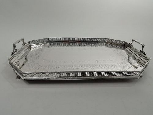 Large Antique Victorian Classical Sterling Silver Gallery Tray 1889