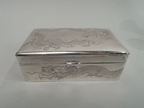 Antique Chinese Export Silver Dragon Box