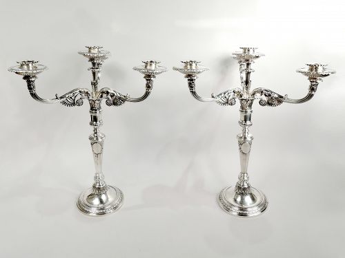 Pair of Antique Tiffany Classical Sterling Silver 4-Light Candelabra