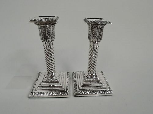 Pair of English Victorian Classical Sterling Silver Candlesticks