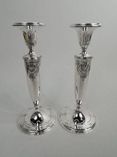 Pair of Tiffany Edwardian Classical Sterling Silver Candlesticks