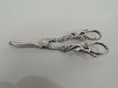 English Sterling Silver Grape Shears with Aesop Theme