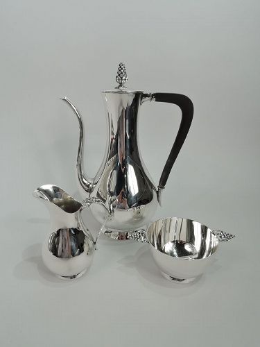 Tiffany Midcentury Modern Berry Sterling Silver 3-Piece Coffee Set