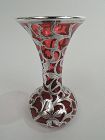 Antique Alvin American Art Nouveau Red Silver Overlay Vase