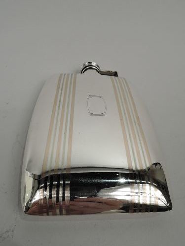 Antique American Art Deco Sterling Silver and Gold Flask