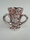 Sweet & Small Antique Red Silver Overlay Loving Cup Bud Vase