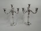 Pair of Cartier French Modern Classical Silver 4-Light Candelabra