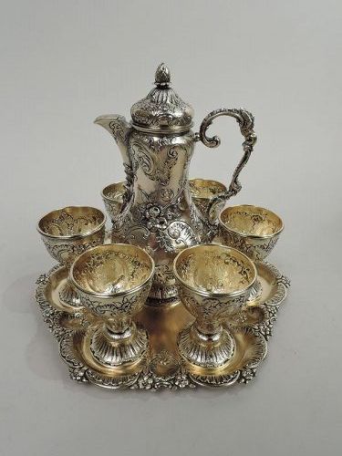 Antique Austrian Biedermeier Classical Silver Gilt Liqueur Set