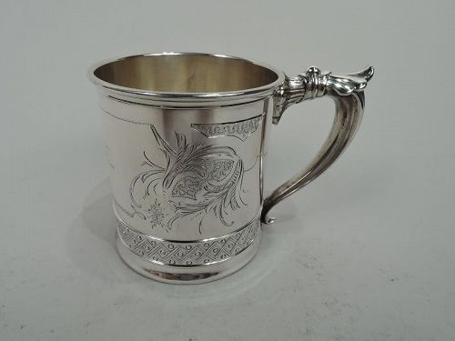 Antique Gorham Victorian Aesthetic Sterling Silver Christening Mug