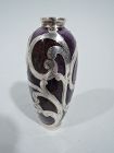 Antique American Art Nouveau Purple Enamel Silver Overlay Bud Vase