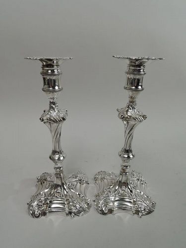 Pair of English Georgian Classical Candlesticks by William Cafe 1761