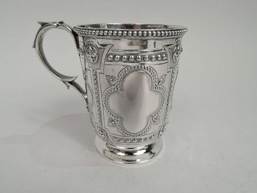 Antique English Victorian Gothic Sterling Silver Baby Cup 1845