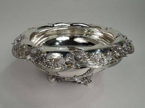 Antique Tiffany Chrysanthemum Sterling Silver Centerpiece Punchbowl