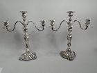 Pair of Antique Rococo Revival Sterling Silver 3-Light Candelabra