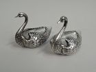 Pair of Antique American Sterling Silver & Glass Swan Bird Open Salts