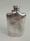 Tiffany Art Nouveau Sterling Silver Flask with Armorial Lion Rampant