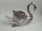Large Antique German Silver Swan Centerpiece with Paddling Webbed Feet