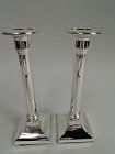 Pair of Elegant American Modern Classical Sterling Silver Candlesticks