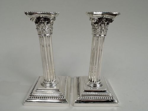 Antique Gorham Edwardian Classical Sterling Silver Column Candlesticks