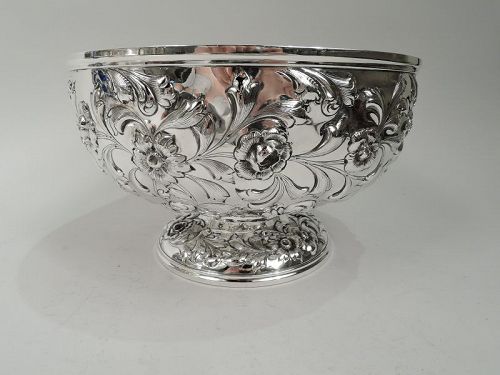 Pretty Antique American Sterling Silver Repousse Centerpiece Bowl