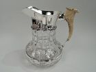 American Classical Cut-Glass Water Pitcher with Big-Game Horn Handle